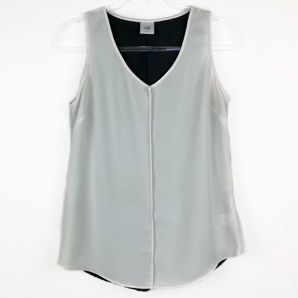 Cabi WhiteāBlackāDominoĀ MeshāLayeredāSleevelessāTopāSmallā3076